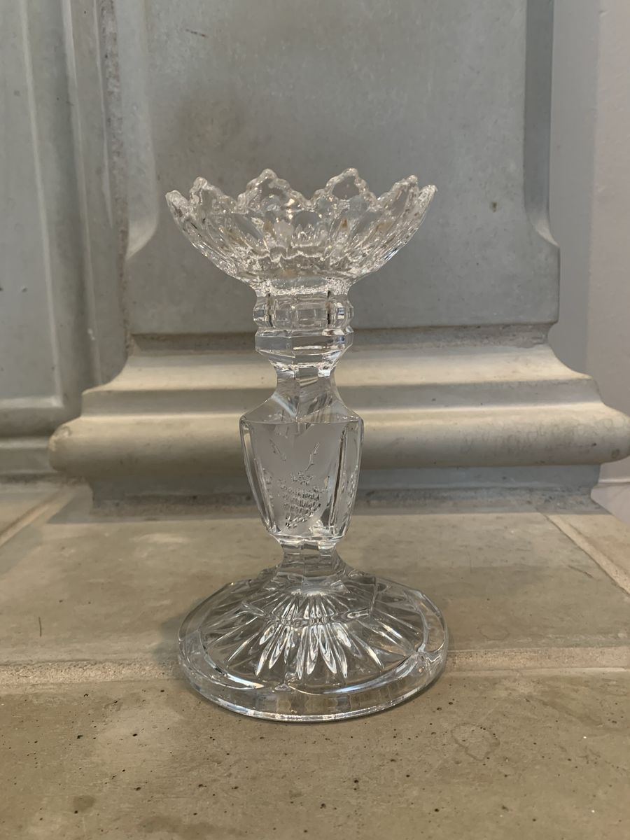 Vintage Cut Clear Glass Candlestick Holder