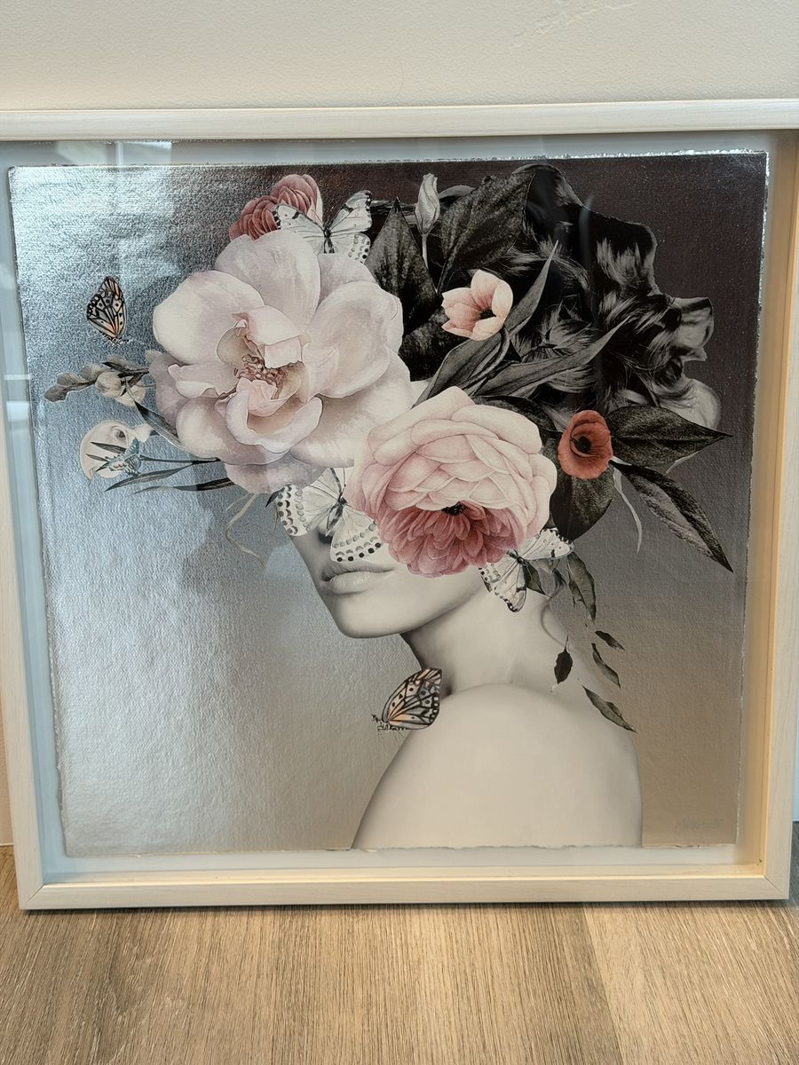 Floral Portrait Art Print with Metallic Background