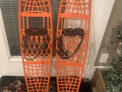 Vintage Victor Woodstream Corp. Hard Plastic Snowshoes with Leather Bindings - 20"x40"