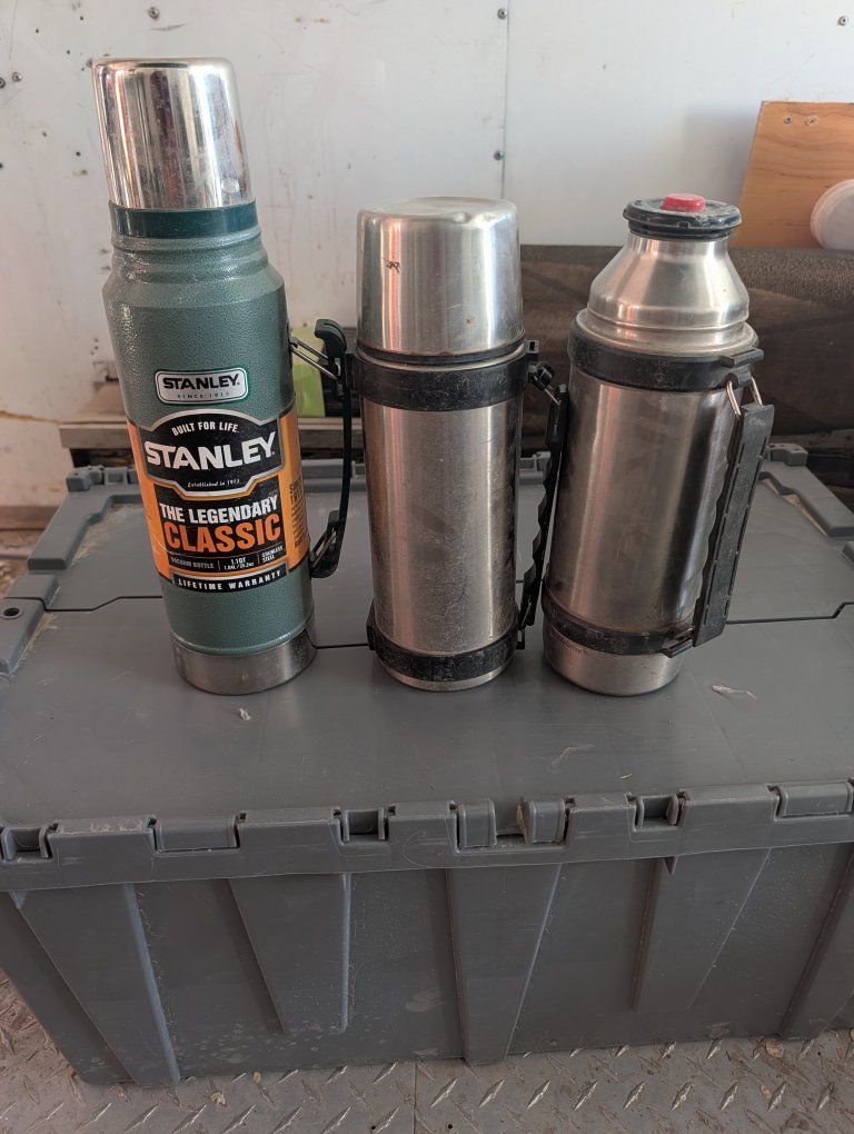 Lot of 3 Insulated Stainless Steel Thermoses - Stanley Classic 1.1 QT & Unbranded Bottles