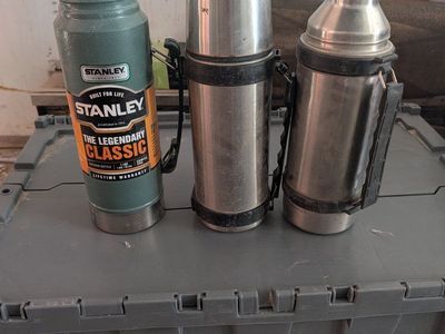 Lot of 3 Insulated Stainless Steel Thermoses - Stanley Classic 1.1 QT & Unbranded Bottles