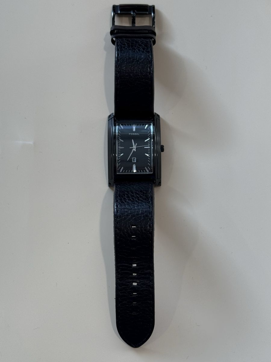 Fossil Arkitek FS-4109 Black Rectangular Dial Watch with Black Leather Band - Water Resistant