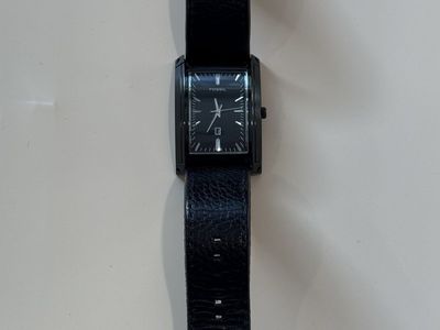 Fossil Arkitek FS-4109 Black Rectangular Dial Watch with Black Leather Band - Water Resistant