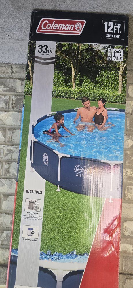 Coleman Steel Pro 12ft Round 33in Deep Above Ground Swimming Pool w/ Pump Filter
