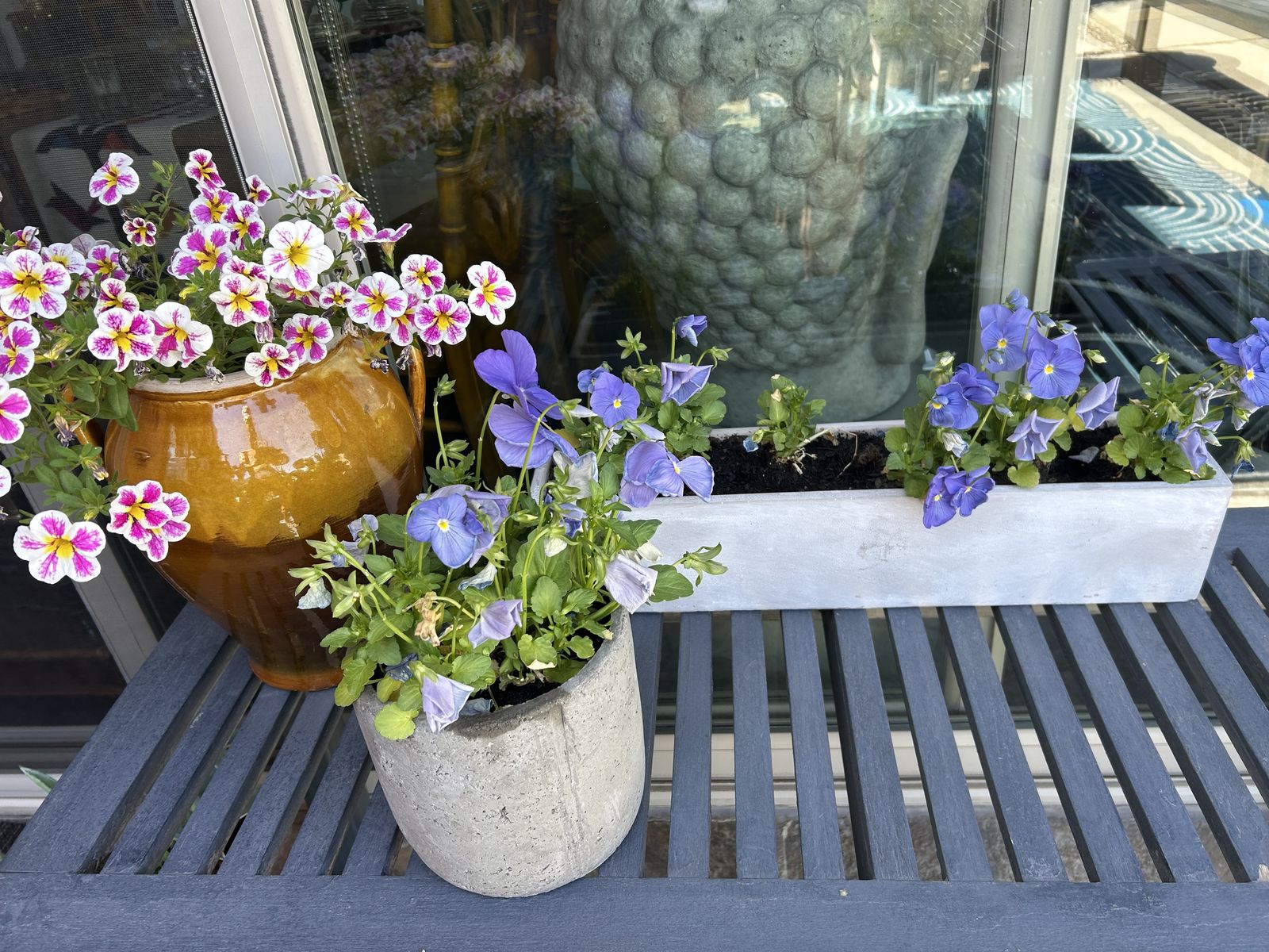 CONCRETE & URN PLANTER WITH PANSIES