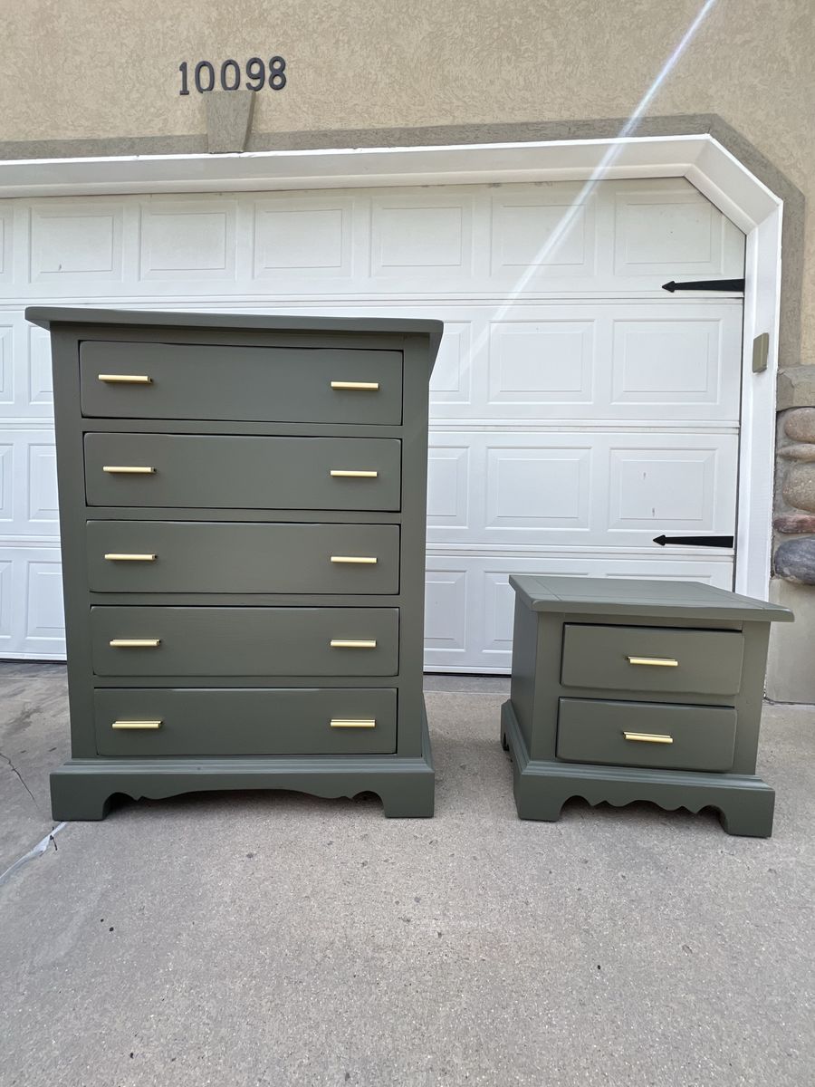 Beautiful Dark Green Dresser and Matching Nightstand