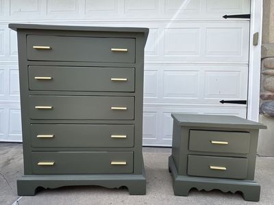 Beautiful Dark Green Dresser and Matching Nightstand