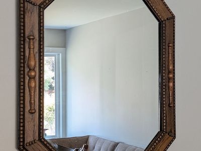Early 20th Century Art Deco Antique Solid Oak Bevelled Mirror