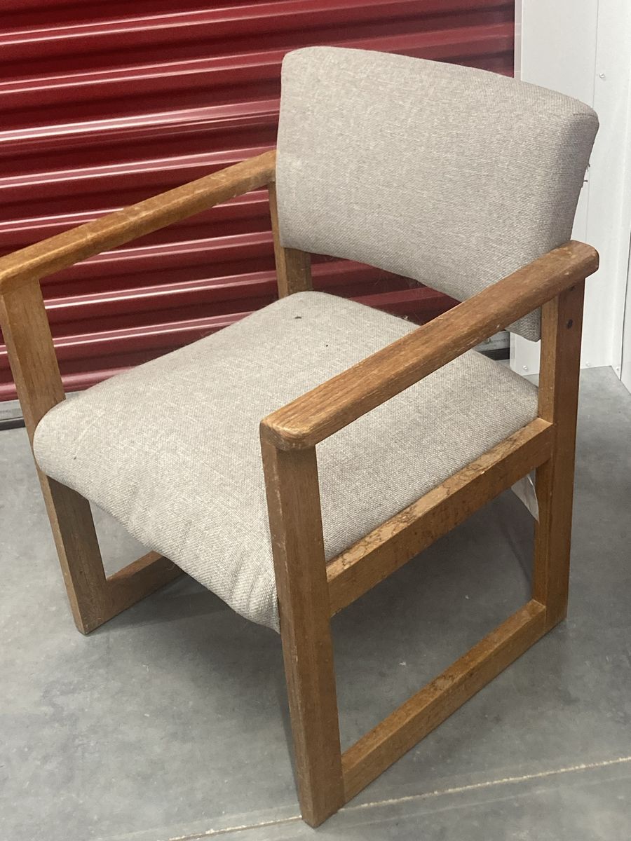 Vintage Mid-Century Modern Wood Frame Armchair - Light Gray Upholstery