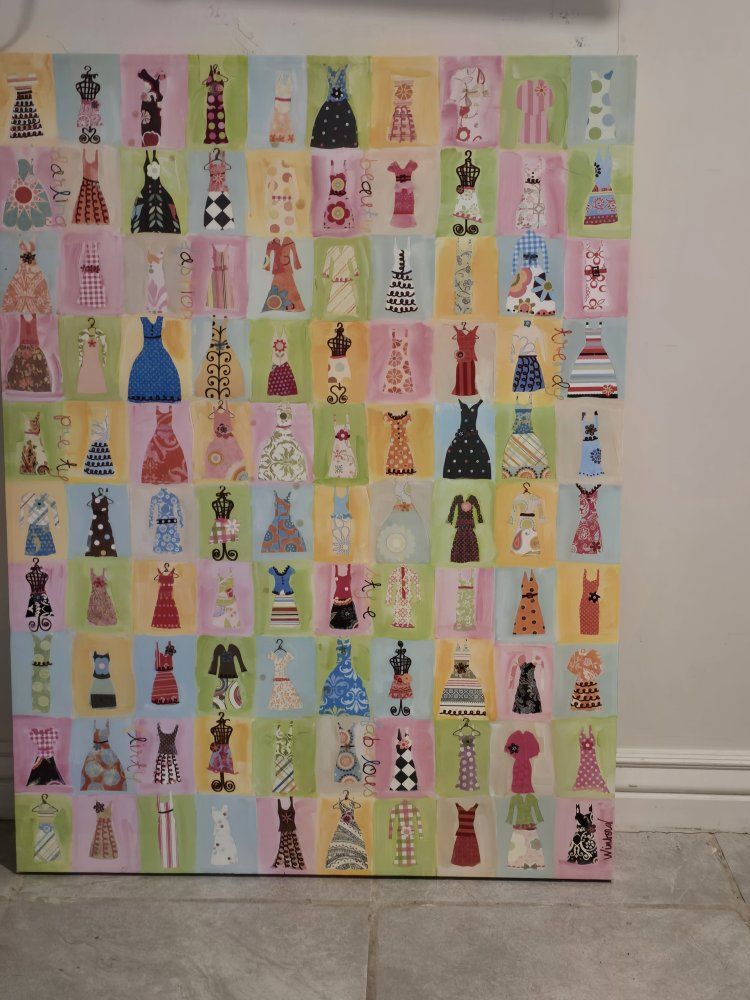 Large 50x40 Canvas Wall Art Decor: Stylish Dresses & Gowns, Multi-color, Whimsical Design