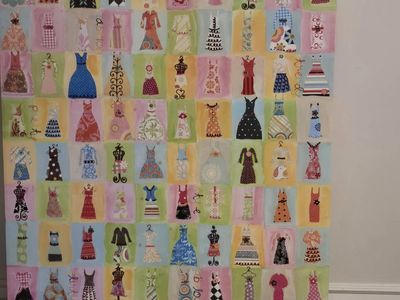 Large 50x40 Canvas Wall Art Decor: Stylish Dresses & Gowns, Multi-color, Whimsical Design
