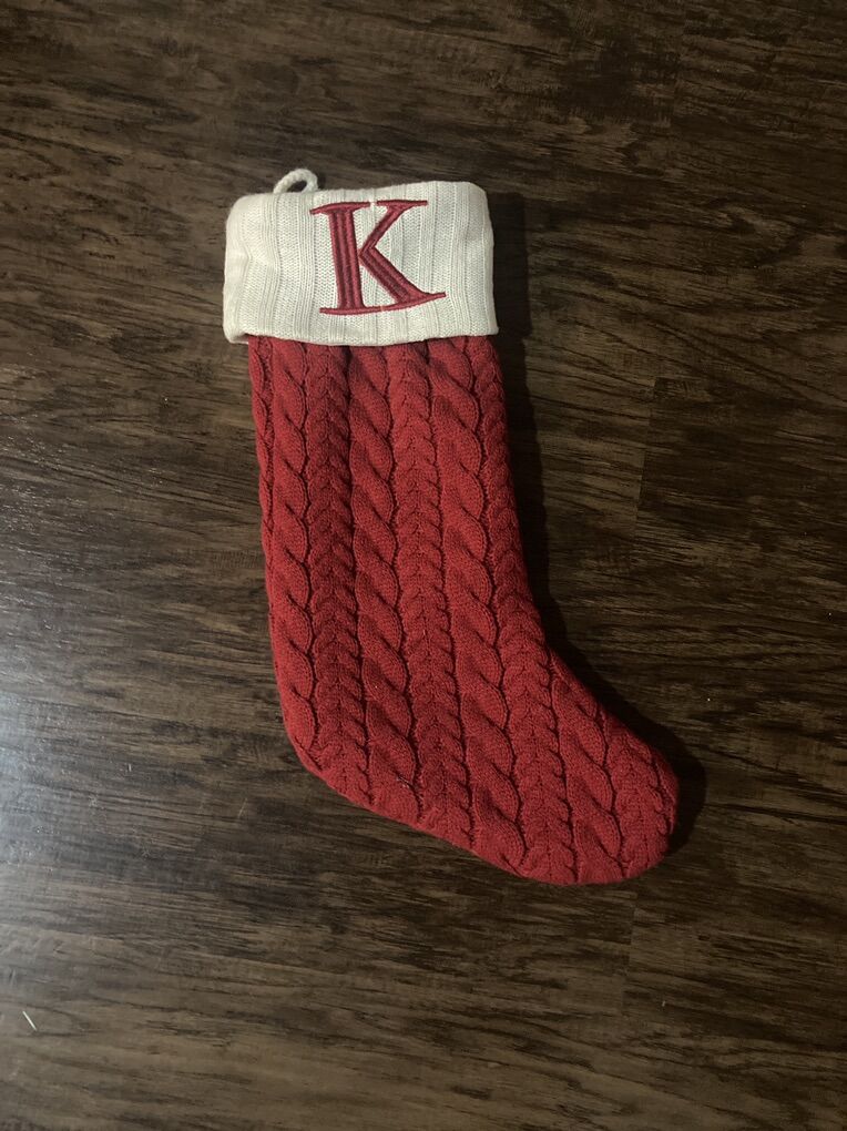 K Monogram Red Knit Christmas Stocking