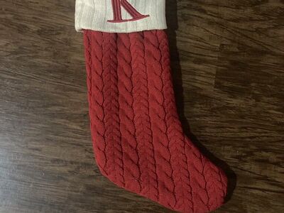 K Monogram Red Knit Christmas Stocking