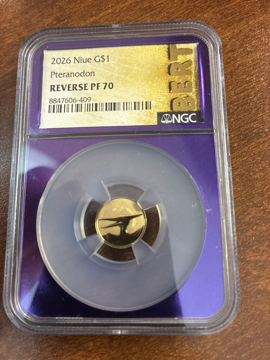 1 Gram Gold!!  2026 Niue G$1 Pteranodon Reverse PF 70 NGC Graded Gold Coin