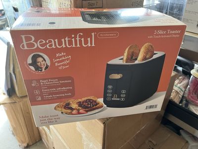 Beautiful by Drew Barrymore 2-Slice Toaster, Black with Touch-Activated Display, Wide Slots