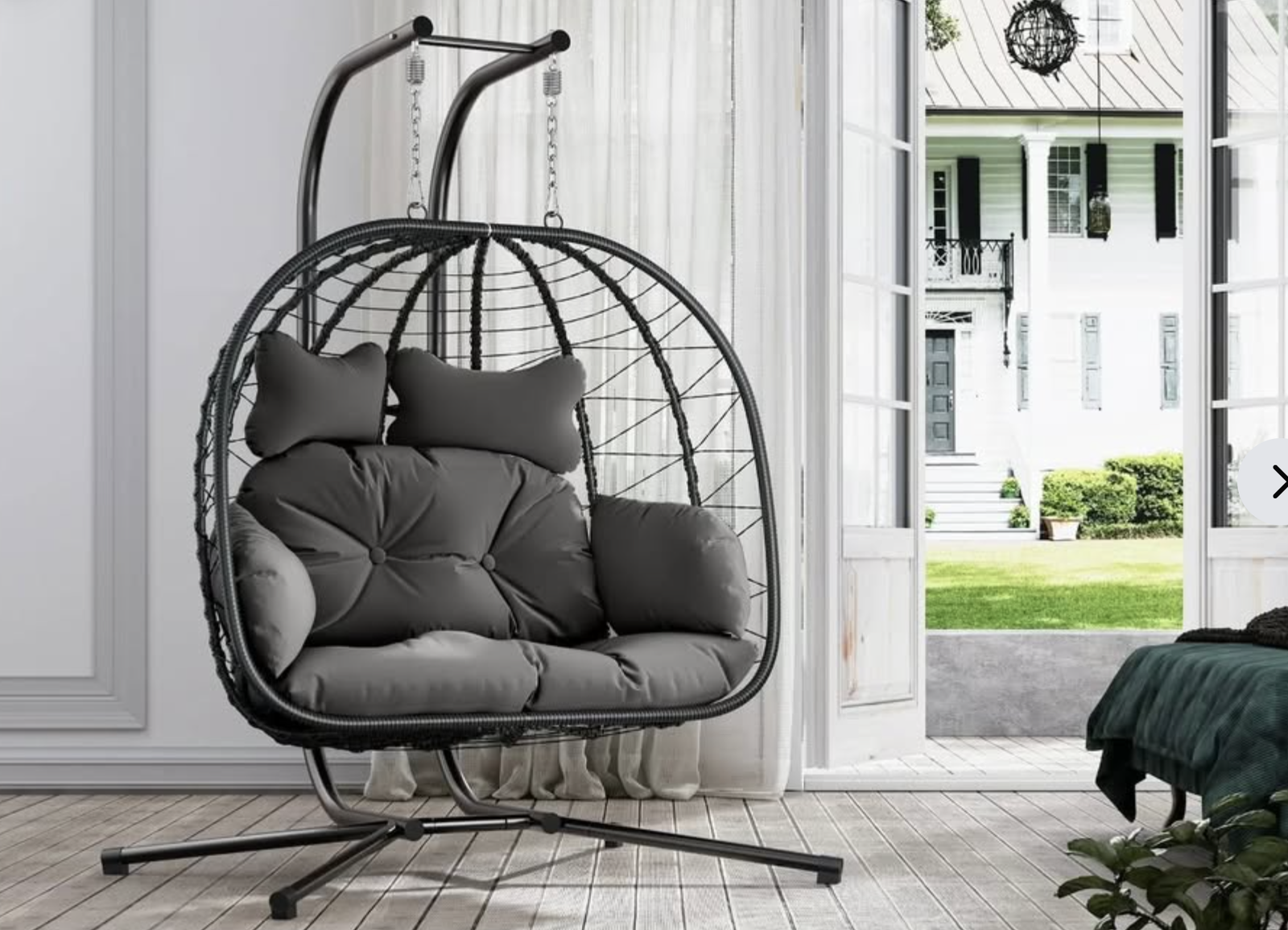 New in Box Double Wicker Swing Egg Chair Hammock Foldable Hanging Loveseat with Stand