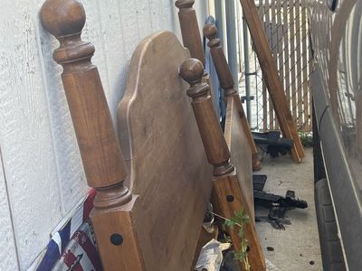 Rustic Solid Wood Bed Frame with Headboard & Footboard