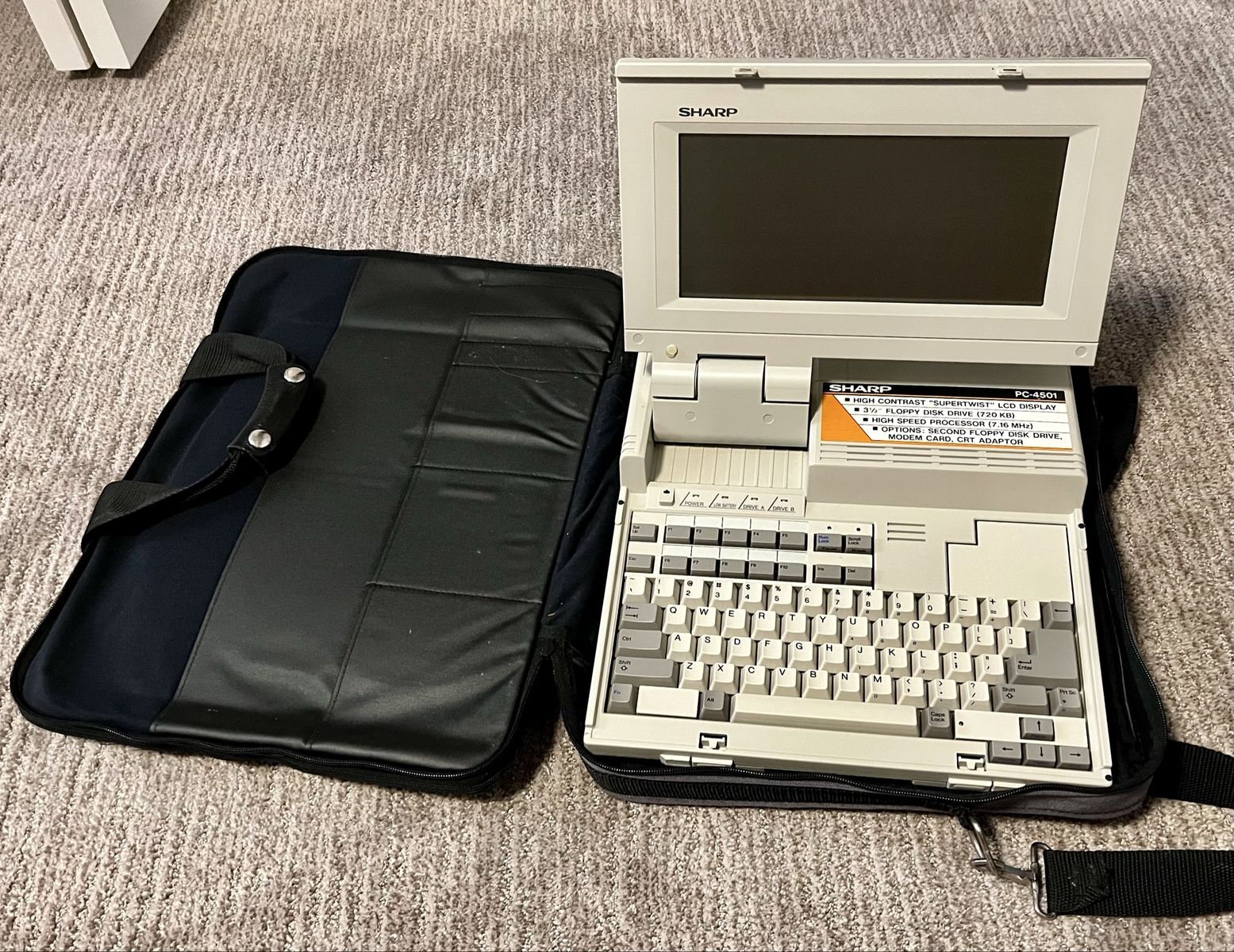 Vintage Sharp PC-4501 Laptop Computer with Soft Carrying Case