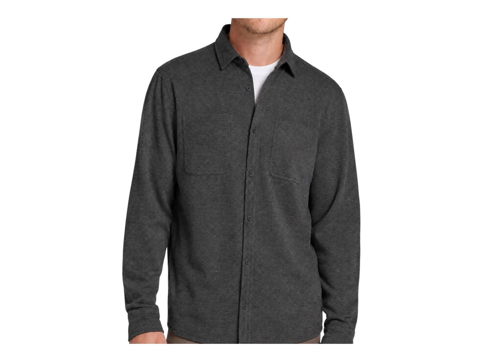 VRST Mens L/S Textured Button Down Charcoal Herringbone Knit Shirt - Large