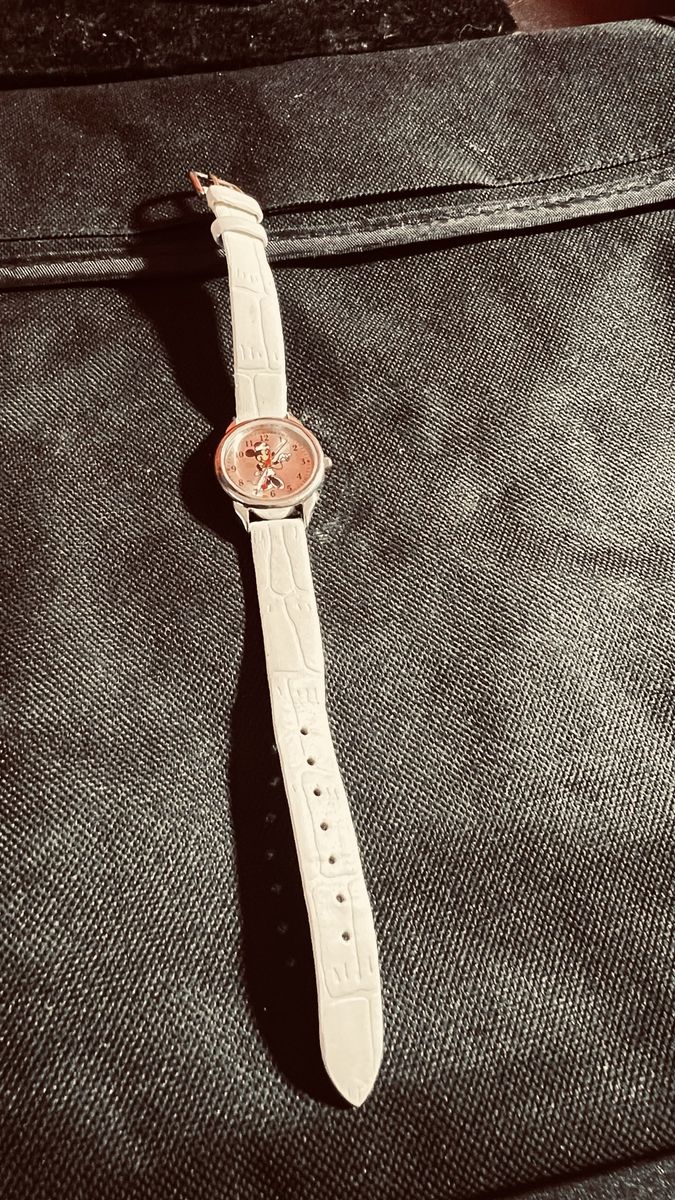 Vintage Nurse Mickey Mouse Disney White Leather Strap Analog Watch