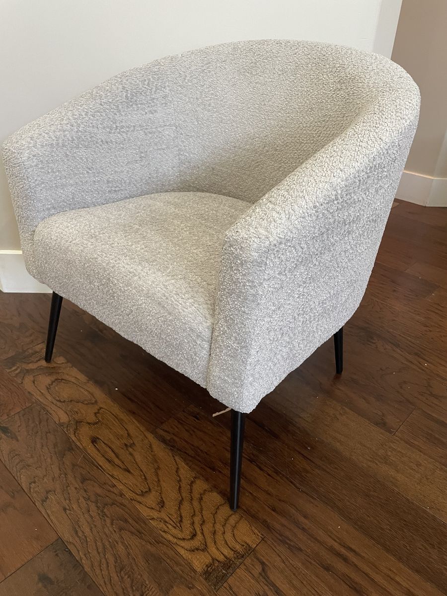 Brand new Gideon Grey Modern Boucle Armchair with Metal Legs
