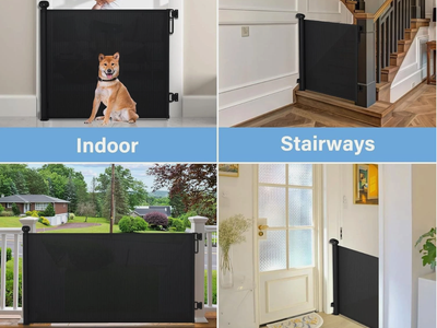 PRObebi Retractable Baby Gate Dog Gate for Stairs Doorways 0-54" Wide Black