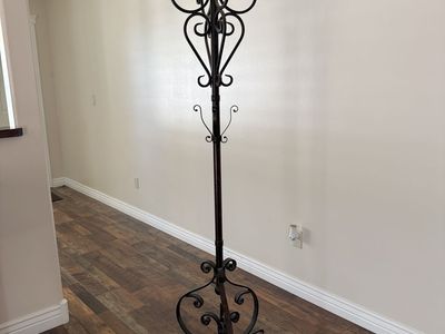 Wrought Iron Coat Rack Stand with Scrollwork Details