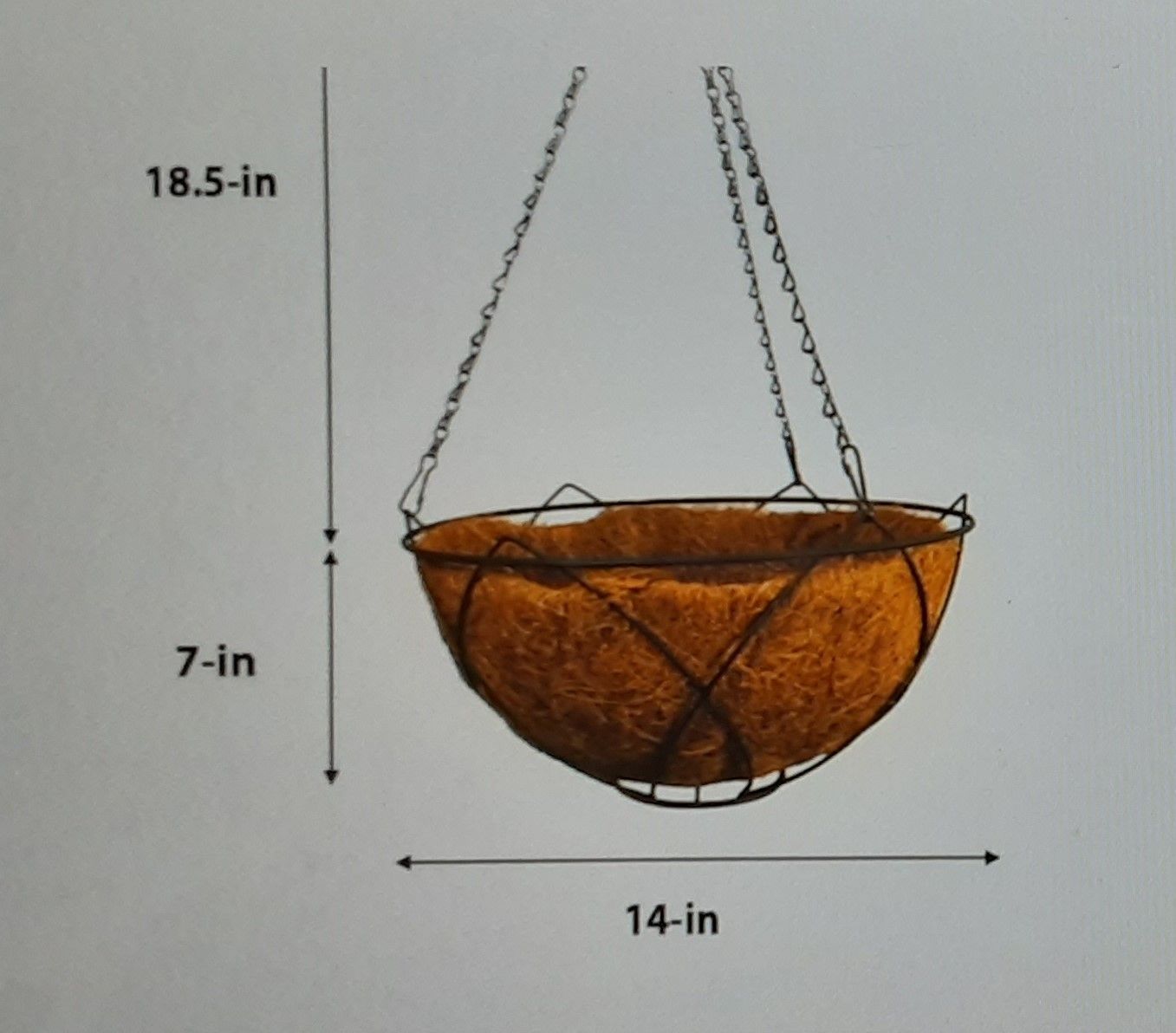 Patio Life 14-inch Diameter Black Metal Hanging Planter Basket with Coconut Liner and Hanging Chain - New