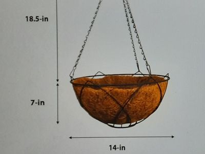 Patio Life 14-inch Diameter Black Metal Hanging Planter Basket with Coconut Liner and Hanging Chain - New