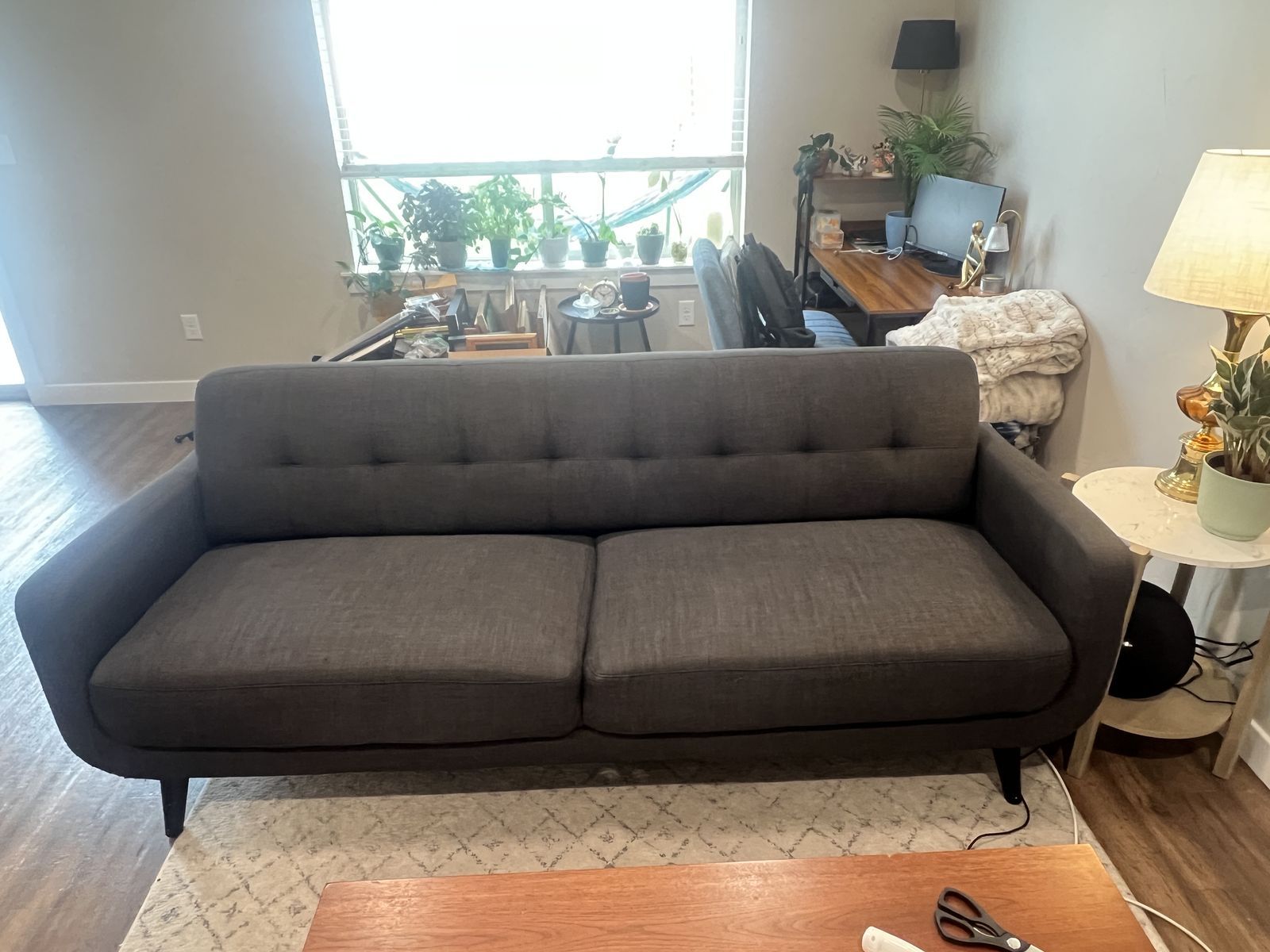 Mid-Century Modern Style - Charcoal Gray Sofa