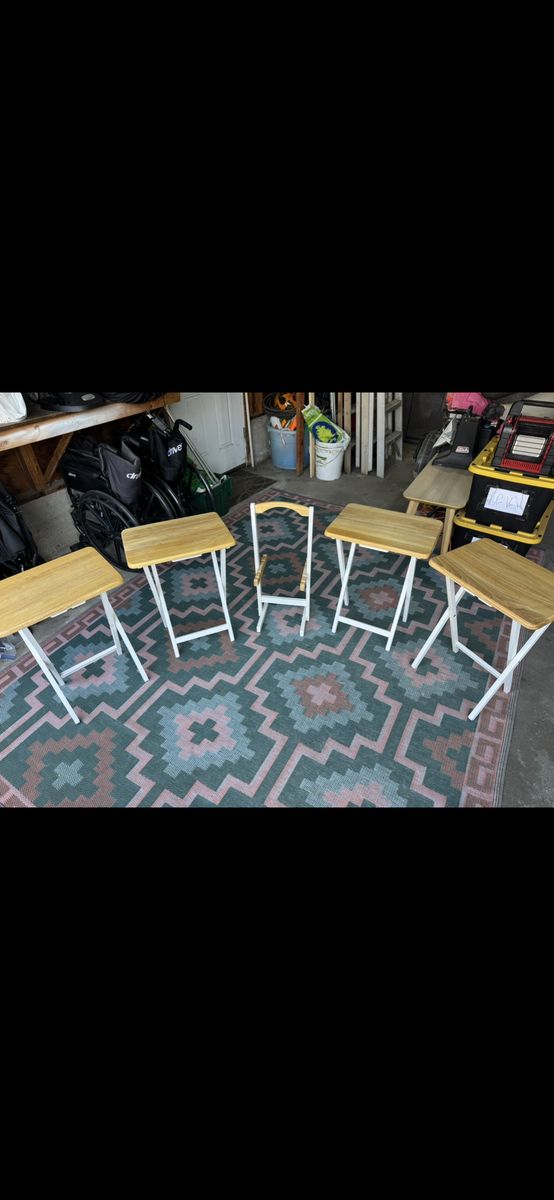 4x Rectangle Hard Wood Top Tray Tables with Stand