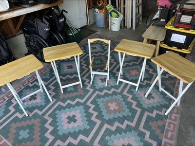 4x Rectangle Hard Wood Top Tray Tables with Stand