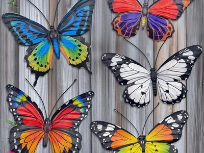 Metal Butterfly Wall Art Outdoor Decor - 5 Pack Metal Butterflies Wall Sculpture Hanging Decor - BA1