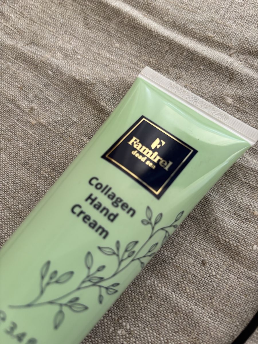 Famirel Dead Sea Collagen Hand Cream - 3.4 fl oz (100ml) - New, Sealed Glass and a small glass jar for cleaning the bottles of l