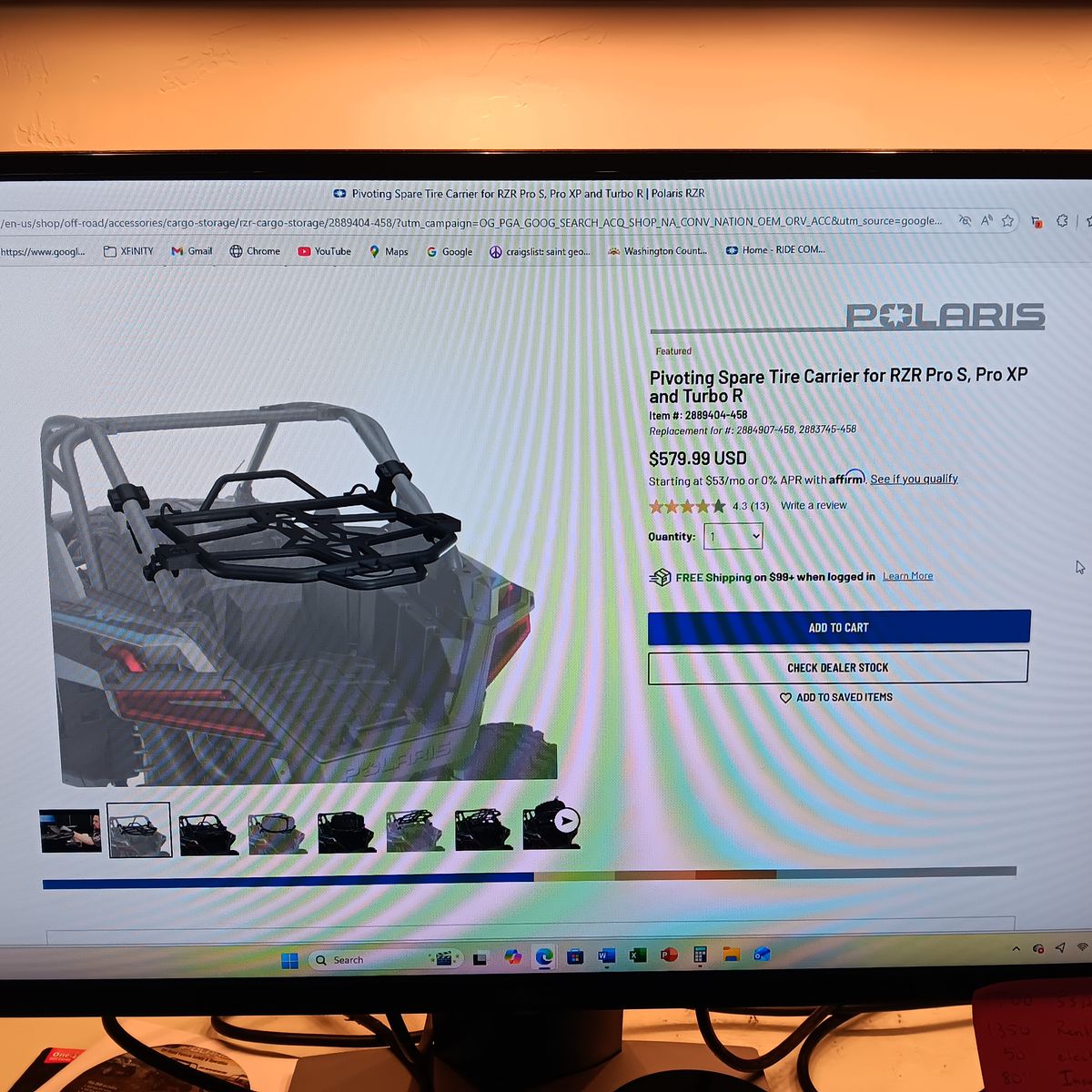 Pivoting OEM Spare Tire Carrier for Polaris 2024+ RZR XP, XP1000 and XP4