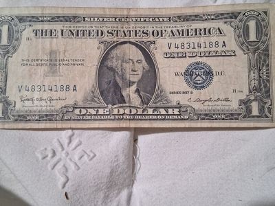 Vintage 1957 B Series One Dollar Silver Certificate Currency Bill