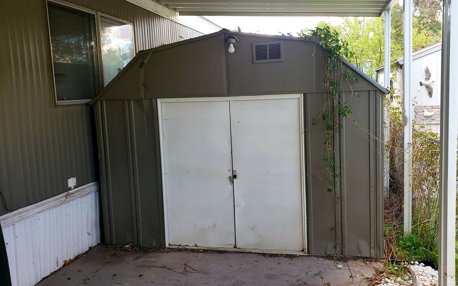 Metal 10X10 storage shed with power outlets and lights
