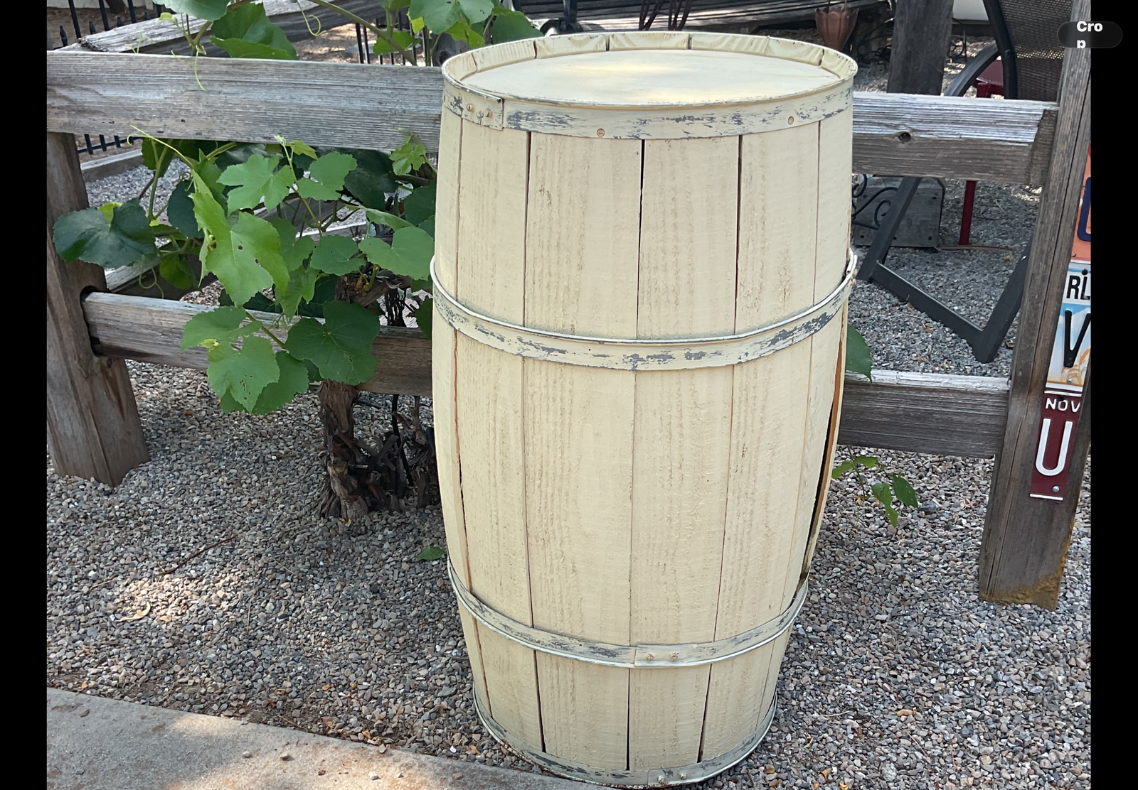 Pale Yellow Wood Barrel/ Metal Strap