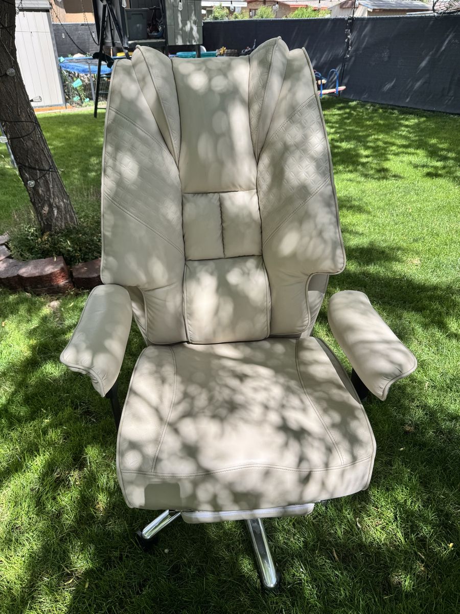 Cream Executive Office Chair with Footrest - Adjustable Height Swivel Chair
