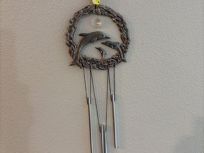 Dolphin Family Metal Wind Chime with Clear Bead Accent - Nautical Home Decor