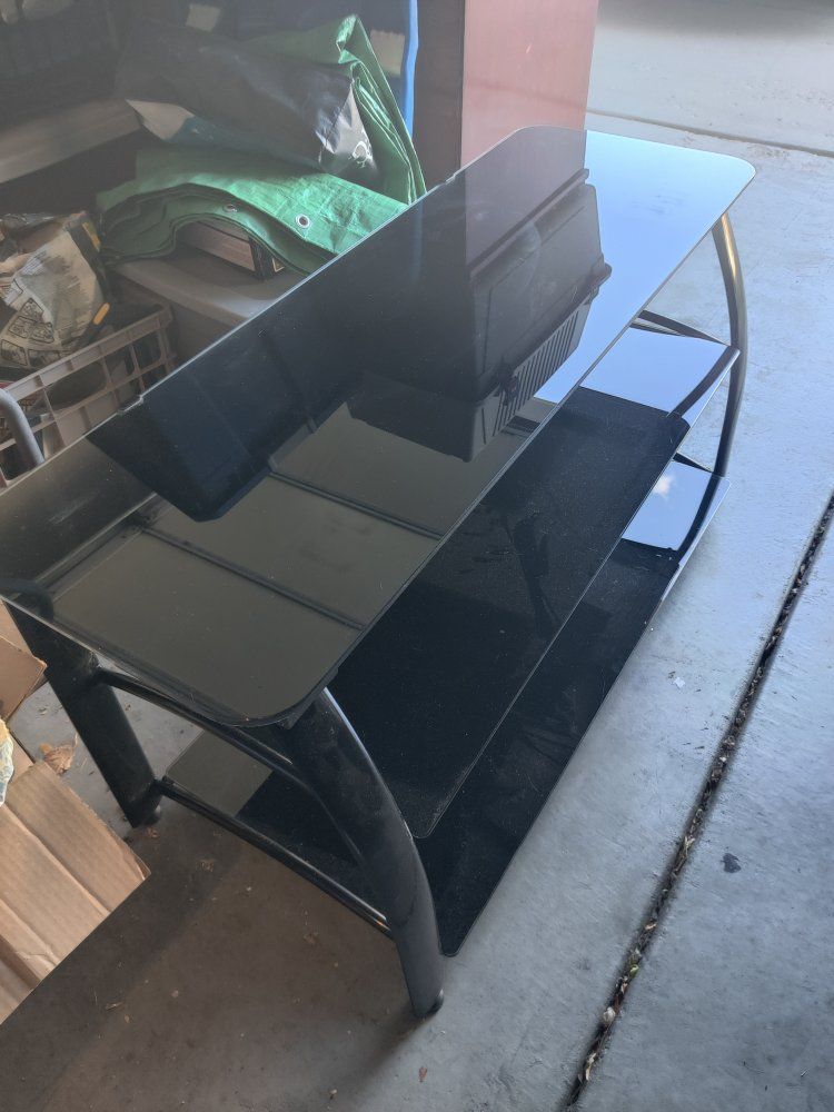 Black Glass TV Stand / Media Console with 3 Shelves - Modern Design