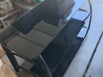 Black Glass TV Stand / Media Console with 3 Shelves - Modern Design