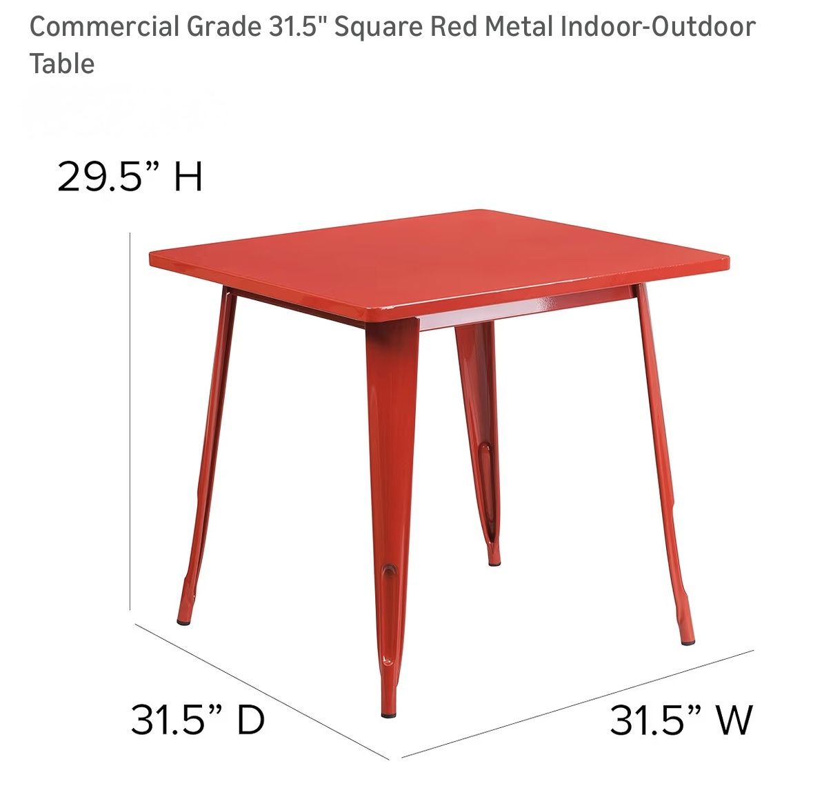 Commercial Grade 31.5" Square Red Outdoor table