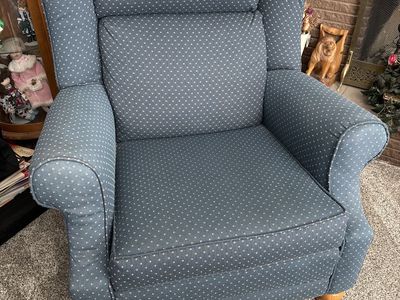 Wingback Recliner Chair - Blue Dotted Upholstery, Traditional Style, Comfortable Seating