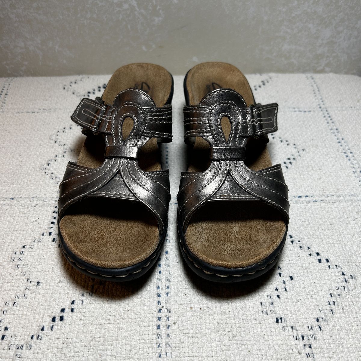 Clarks Bendables Antique-Gold Leather Sandals