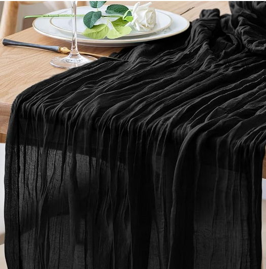 New Cheese Cloth Table Runners- Black/White