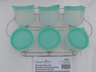 Pampered Chef Mini Freezer bowls & Rack, NEW! In original packaging.