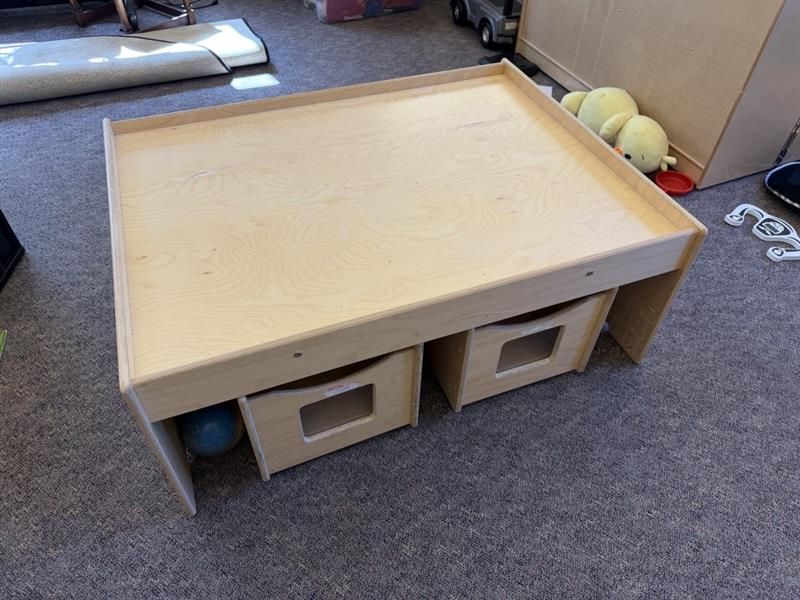 Kids Wooden Play Table with 2 Storage Drawers - Light Wood Finish