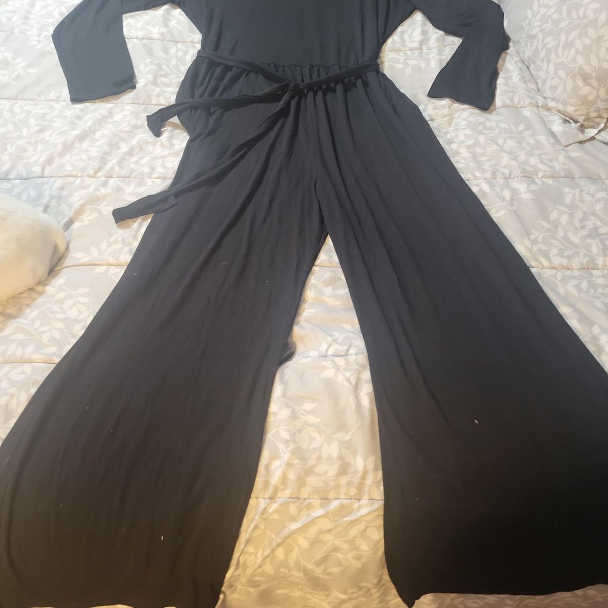 White Birch Women's Plus Size 3X Black Long Sleeve Belted Jumpsuit