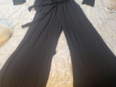 White Birch Women's Plus Size 3X Black Long Sleeve Belted Jumpsuit
